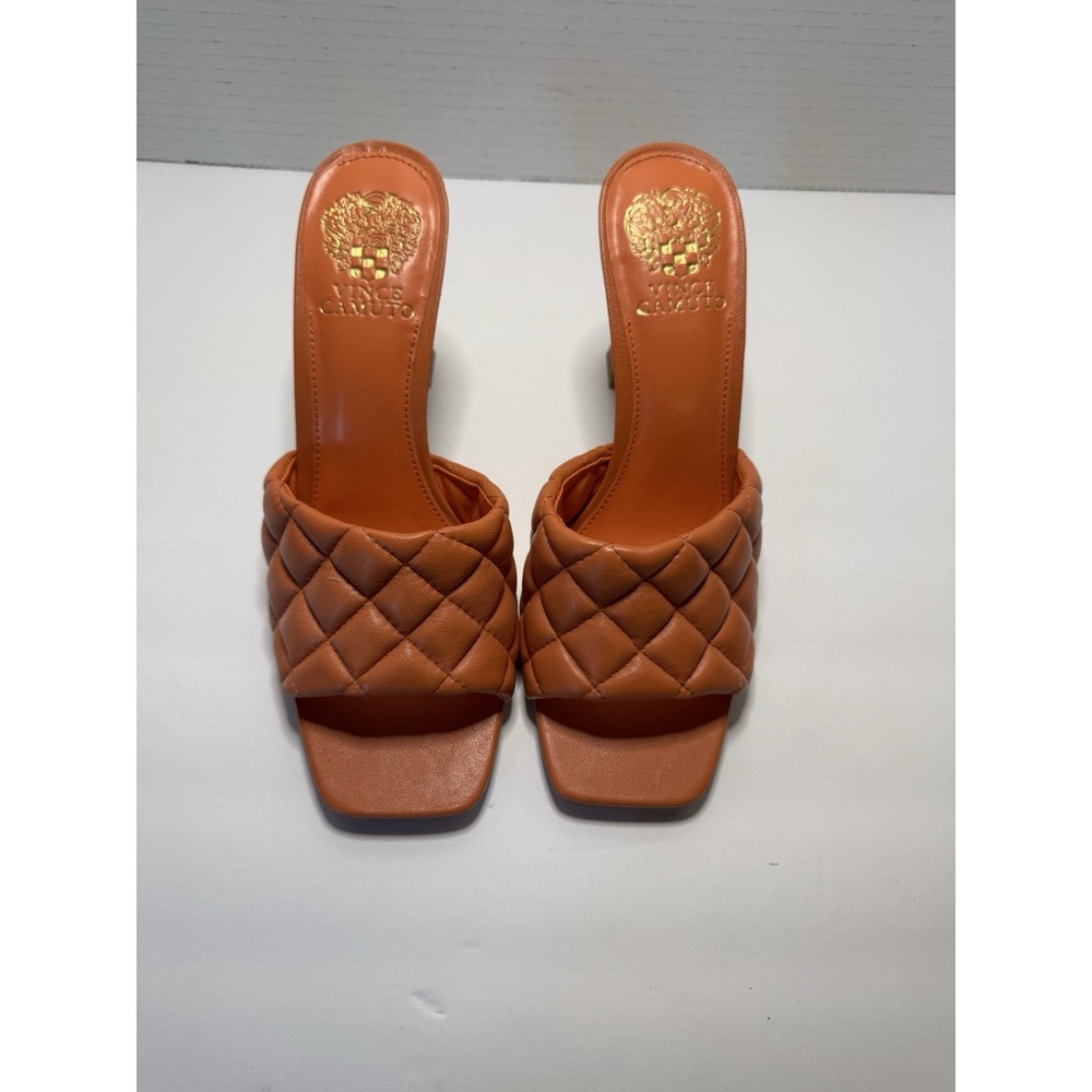 Vince Camuto Burnt Orange Quilted Leather Square‎ Toe Block Heel Sandals 8M